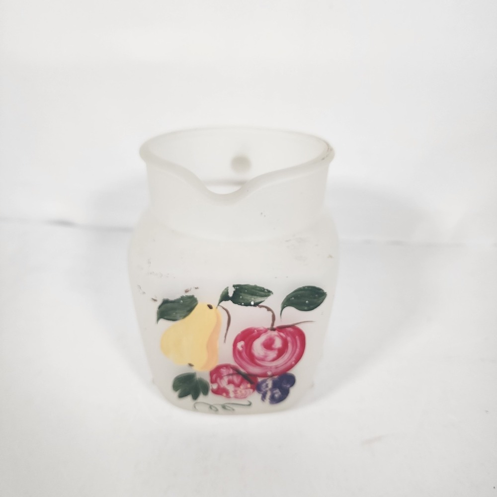 Vintage Frosted Glass Fruit Motif Creamer Pitcher Country Kitchen Decor